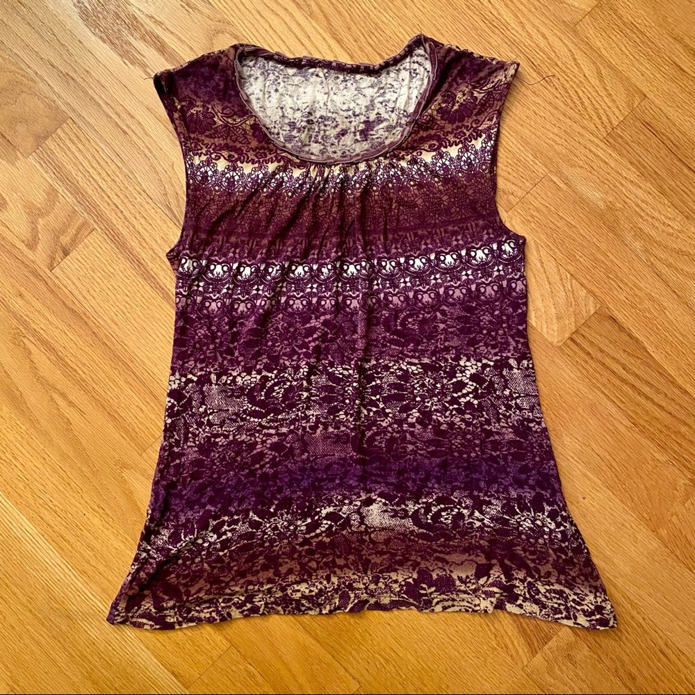Sleeveless Purple Floral Abstract Tank Top Blouse